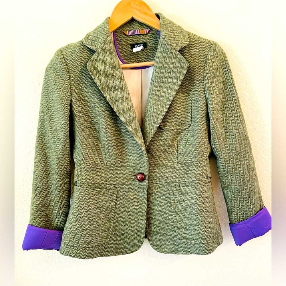 J. Crew Robert Noble Ryder Herringbone Wool Blazer Green Purple Size 2